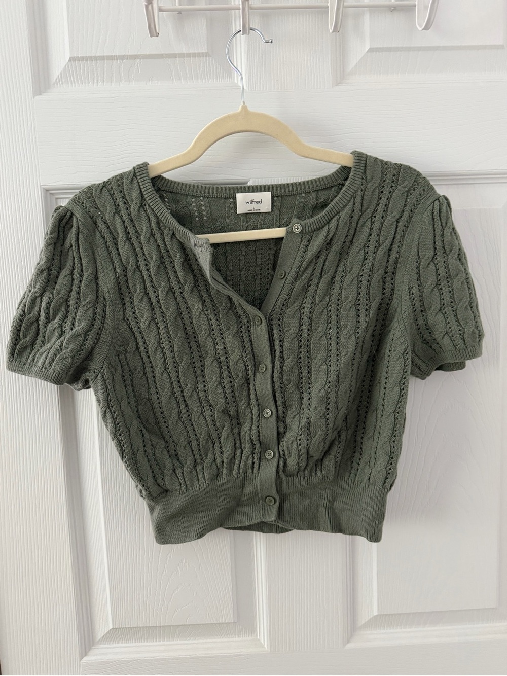 Wilfred Olive Green Short Sleeve Cable-Knit Cardigan